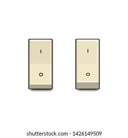 Set of realistic toggle switches in on and off positions. Electrical component design elements, vector illustration.
