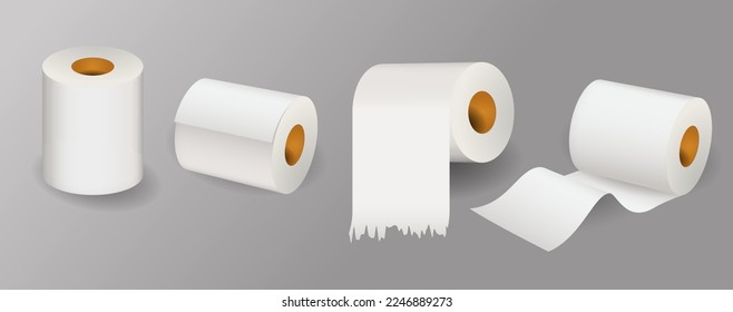 set of realistic toilet paper roll for bathroom. eps vector