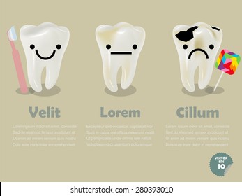 set of realistic tooth including healthy tooth with toothbrush and decayed tooth with lollipop,dental health info graphics