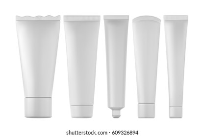 Set of realistic toothpaste tube products isolated. Vector 3d illustration