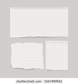 Set of realistic torn note papers with shadow.