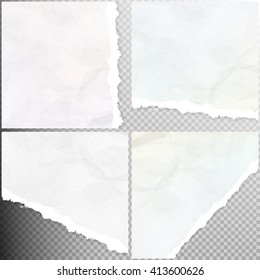 Set of Realistic torn paper pieces, isolated on transparent background. EPS 10 vector file included