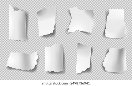 Satz realistisch zerrissener Papierblätter. Papierblätter gerissen. Scrapbook Rand, Notebook-Riss oder leere Seite.