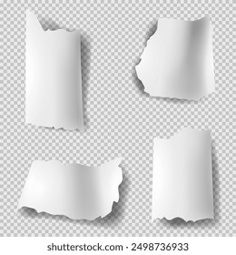 Set of realistic torn or ripped paper sheet. Torn sheets of paper. Scrapbook edge, notebook tear or blank page.