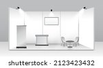 set of realistic trade exhibition stand or white blank exhibition kiosk or stand booth corporate commercial. eps vector