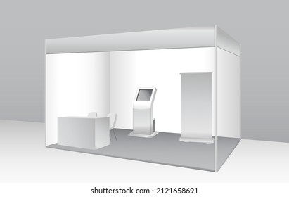 set of realistic trade exhibition stand or white blank exhibition kiosk or stand booth corporate commercial. eps vector