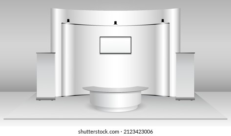 set of realistic trade exhibition stand or white blank exhibition kiosk or stand booth corporate commercial. eps vector
