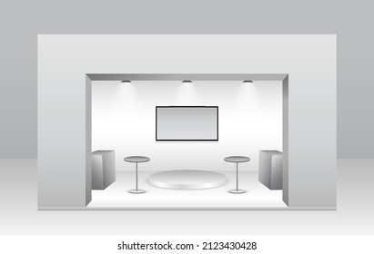 set of realistic trade exhibition stand or white blank exhibition kiosk or stand booth corporate commercial. eps vector
