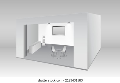 set of realistic trade exhibition stand or white blank exhibition kiosk or stand booth corporate commercial. eps vector