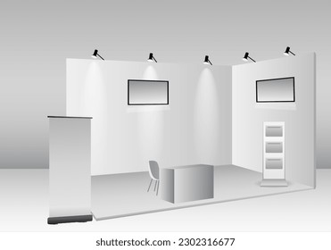 set of realistic trade exhibition stand or white blank exhibition kiosk or stand booth corporate commercial. eps vector
