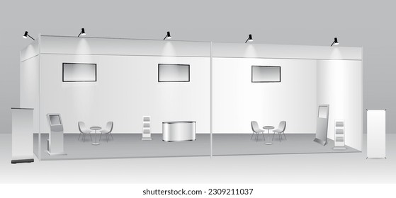 set of realistic trade exhibition stand or white blank exhibition kiosk or stand booth corporate commercial. eps vector