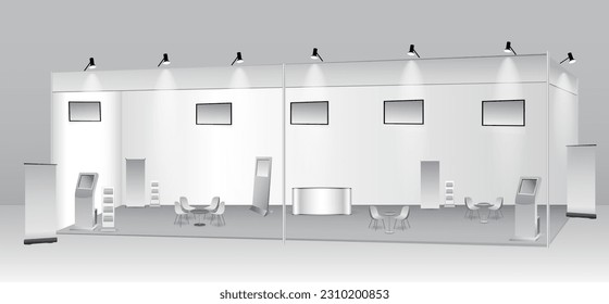 set of realistic trade exhibition stand or white blank exhibition kiosk or stand booth corporate commercial. eps vector