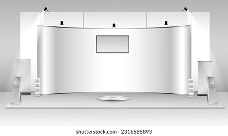 set of realistic trade exhibition stand or white blank exhibition kiosk or stand booth corporate commercial. eps vector