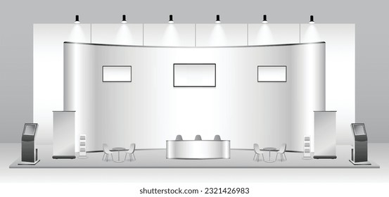 set of realistic trade exhibition stand or white blank exhibition kiosk or stand booth corporate commercial. eps vector
