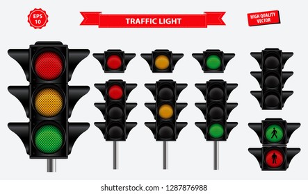 set of realistic traffic light. easy to modify