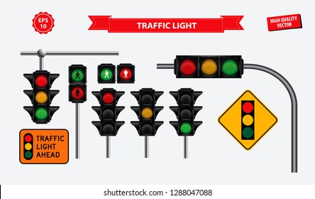 set of realistic traffic light. easy to modify