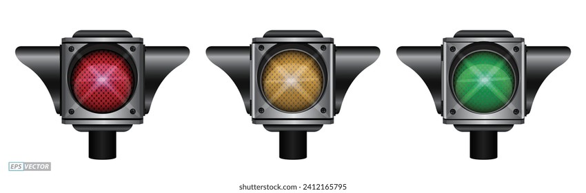 set of realistic traffic light with flash light isolated. Eps Vector