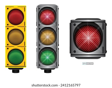 set of realistic traffic light with flash light isolated. Eps Vector