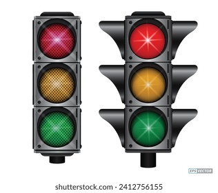 set of realistic traffic light with flash light isolated. Eps Vector
