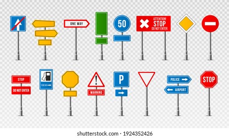 Conjunto de señales de tráfico realistas. Símbolo de ruta.