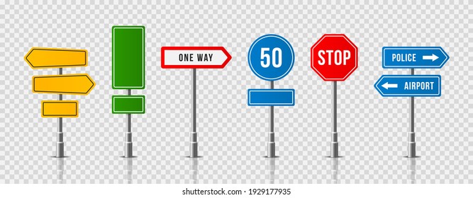 Set Of Realistic Traffic Signs. Roadsign Symbol.