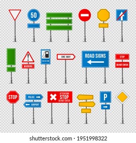 Set of realistic traffic signs. Roadsign symbol.