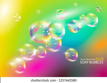 Set of realistic transparent colorful soap bubbles with rainbow reflection. Realistic Soap bubbles. Transparent Soap bubbles. Soap bubbles 3D.