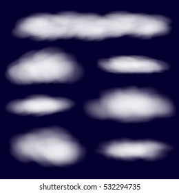 Set Of Realistic And Transparent Different Clouds. Vector Illustration