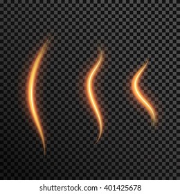 Set of realistic transparent fire flames on a plaid black white grid background