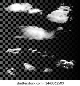 Set of Realistic and Transparent, isolated clouds on a transparent background. Smoke or thunderclouds. Kit of Design elements. 