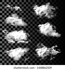 Set of Realistic and Transparent, isolated clouds on a transparent background. Smoke or thunderclouds. Kit of Design elements. 