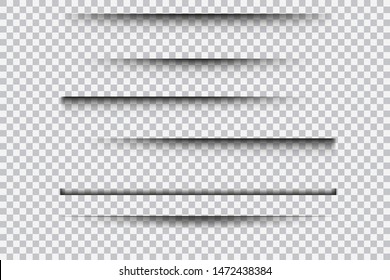 Set of realistic transparent shadow effects isolated on transparent background, vector illustration
