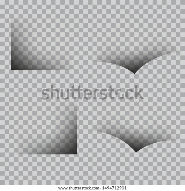 Set of realistic\
transparent shadow effects isolated on checkered background, vector\
illustration