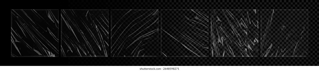 Set of Realistic Transparent Tape Textures Vector Isolated on Dark Background