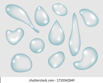 A set of realistic transparent water drops. Vector illustration