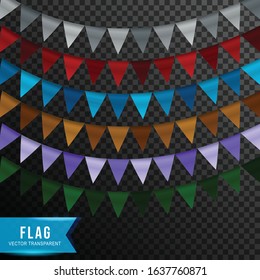 set realistic triangle flag celebration vector illustration, isolated on transparent background