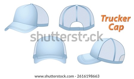 Set of Realistic Trucker cap Dimensions, Various Hat Dimensions,  Design and Structure Illustration, isolated on white