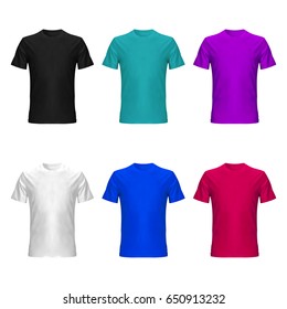 set of realistic t-shirt on white background. vector illustration