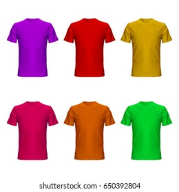 set of realistic t-shirts on white background. vector illustration