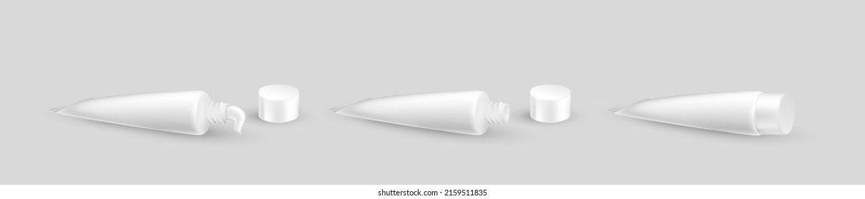 Set of realistic tube of cream. Packaging mockup template for cosmetic and medical products. Vector illustration
