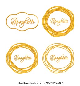 Set of Realistic Twisted Spaghetti Pasta Circle Frame, logo emblem vector illustration