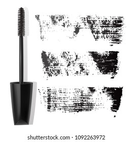 Set of realistic various of mascara brushes, mascara strokes isolated on white background, mascara texture, vector illustration