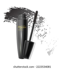 Conjunto realista de varios cepillos de rímel. Los trazos de mascara aislados sobre fondo blanco, textura de mascara. Ilustración del vector