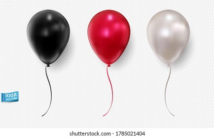 Set von realistischen Vektorballons einzeln auf hellem Hintergrund. Rot. Weiß. Das Schwarze. Element für Design.