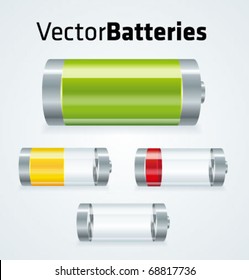 Set of realistic vector batteries with different charges.