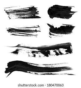 Set Realistic Vector Black Thick Paint Strokes 1