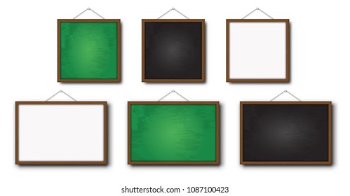 Set of realistic vector blackboard , greenboard and whiteboard .