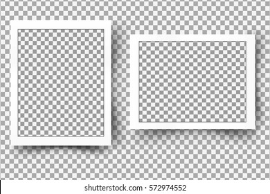 Set of Realistic vector blank photo frame with soft transparent shadow isolated on transparent background. Vector 