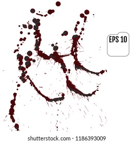 Set of realistic vector bloody splatters. Drop and blob of blood. Bloodstains. Isolated.  Red puddles