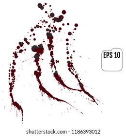 Set of realistic vector bloody splatters. Drop and blob of blood. Bloodstains. Isolated.  Red puddles